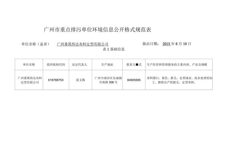 广州重点排污单位环境信息公开格式规范表2