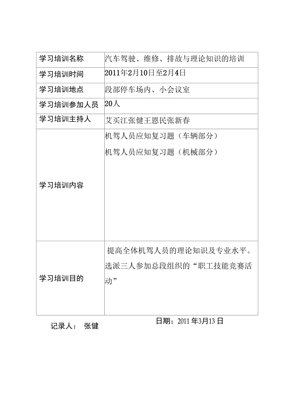 机驾人员业务学习培训记录表_第3页