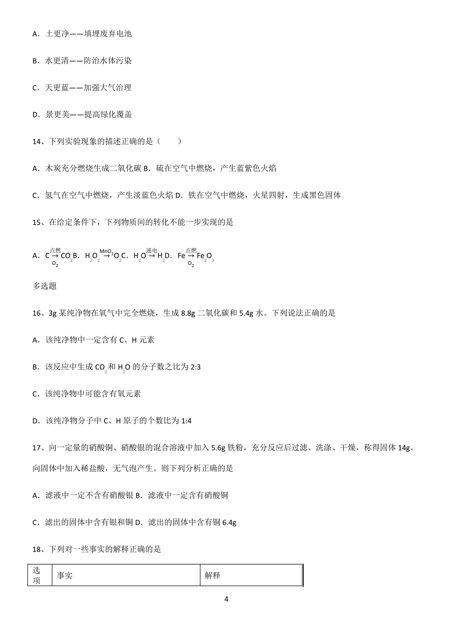 (文末附答案)2022届初中化学中考化学笔记重点大全3242_第4页