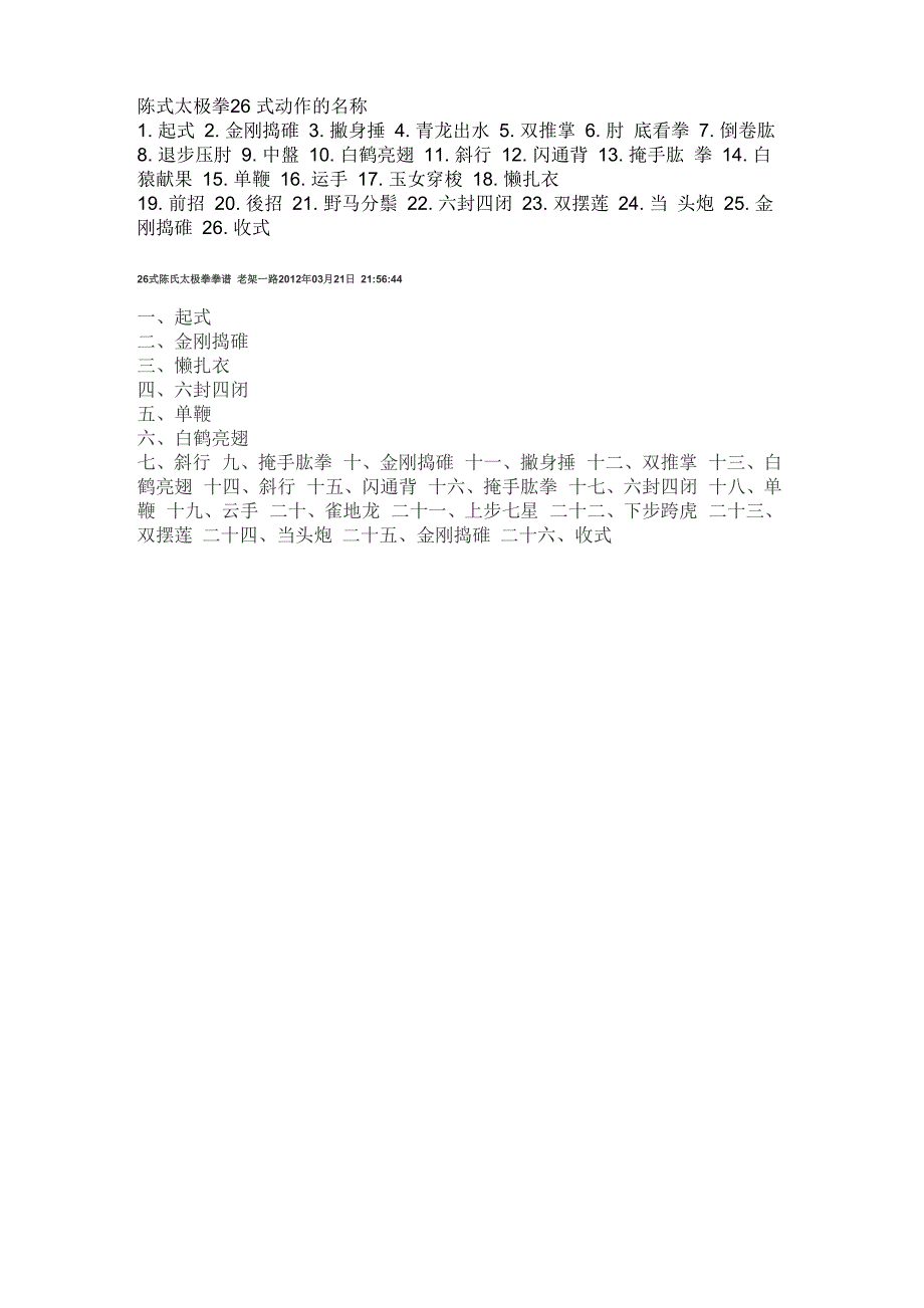 陈式太极拳26式动作的名称_第1页