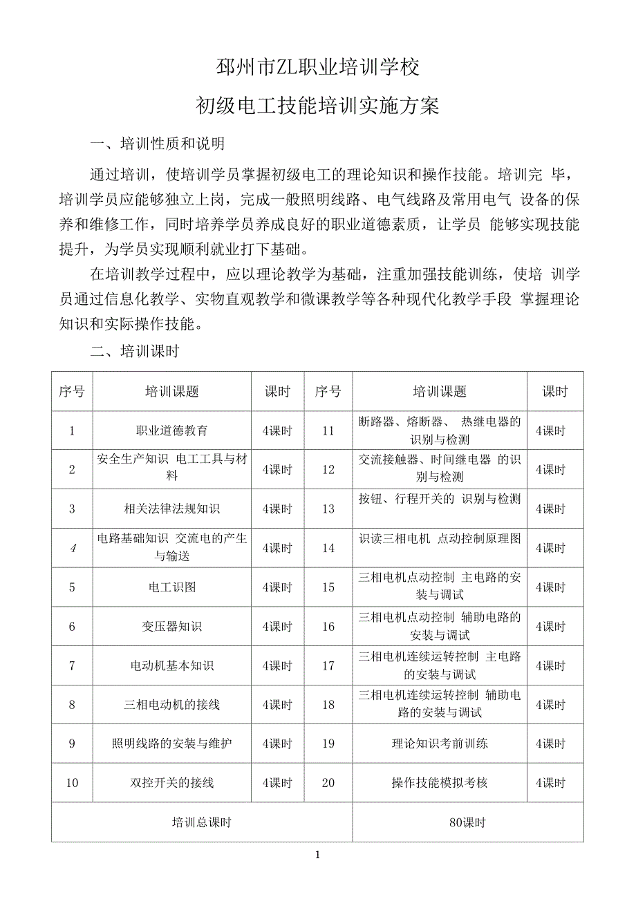 初级电工技能培训实施方案_第2页