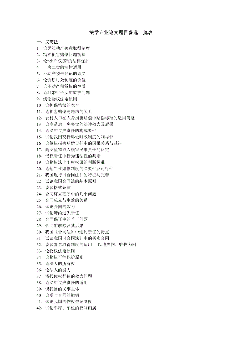 法学专业题目备选一览表1.doc_第1页