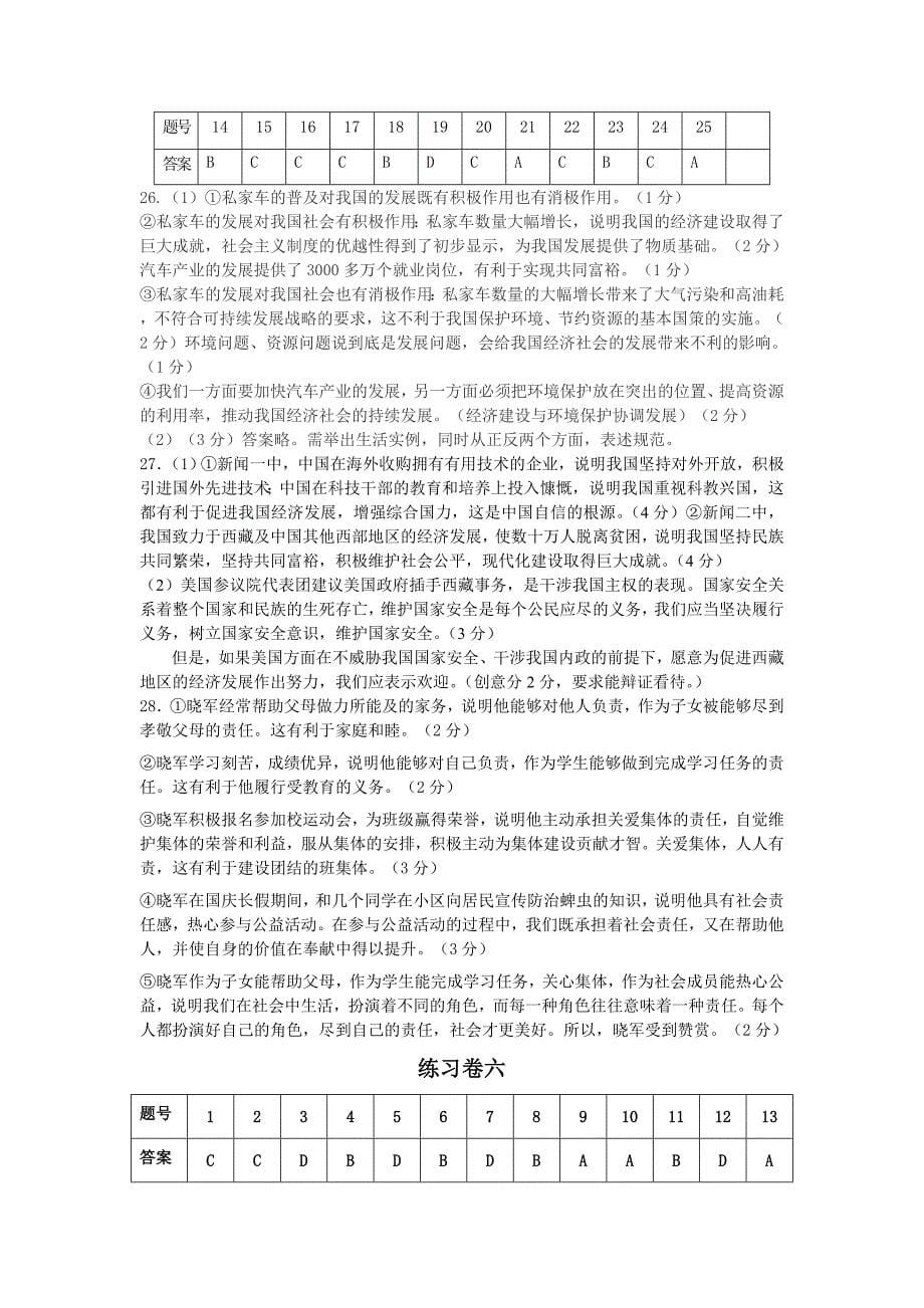 2012年初中思想品德单元练习卷参考答案.doc_第5页