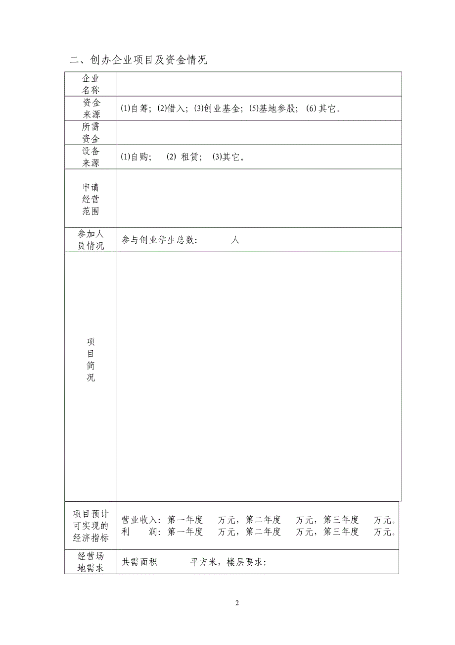 617-大学生创业孵化基地入驻申请表.doc_第2页