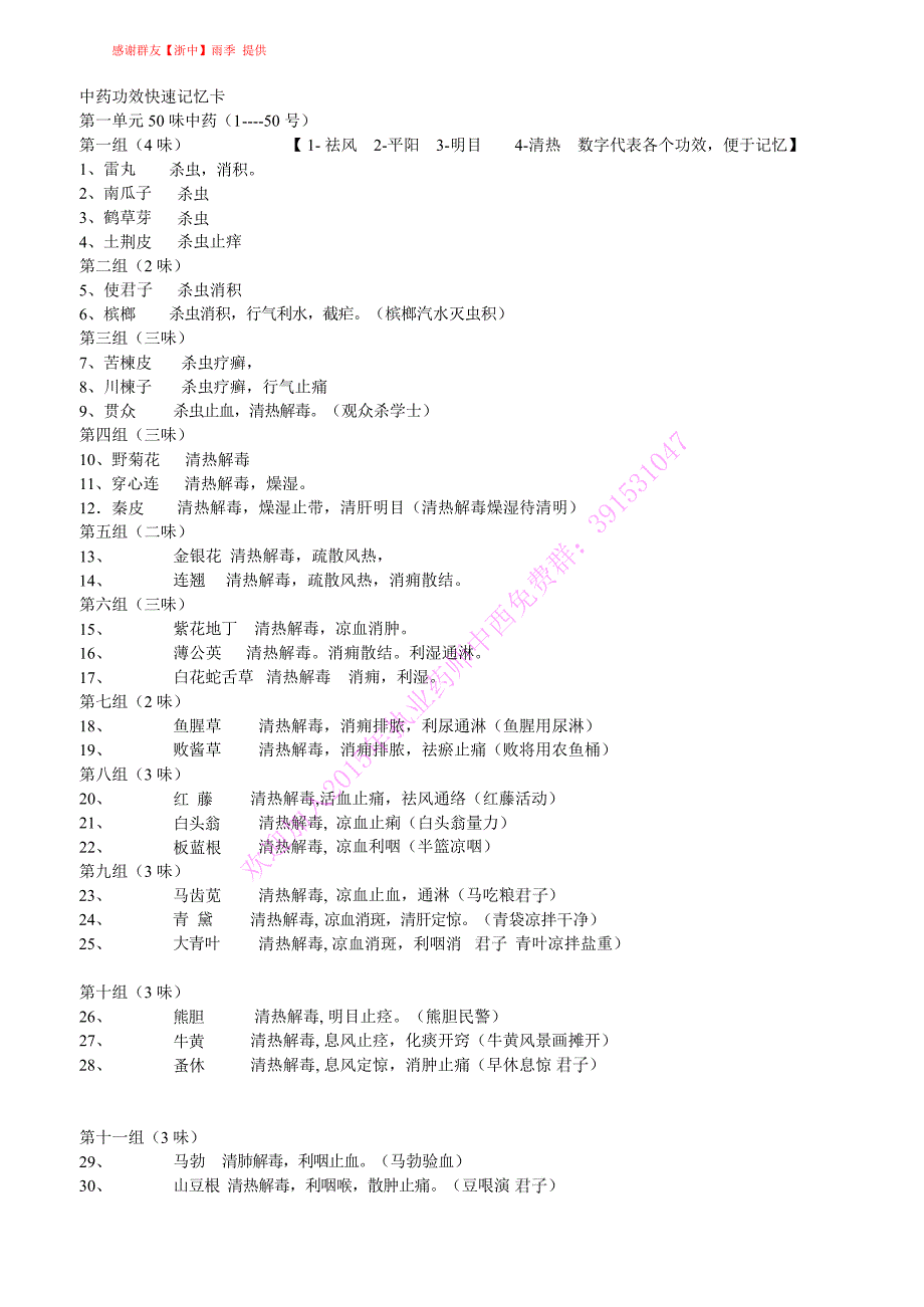 中药功效谐音快速记忆_第1页