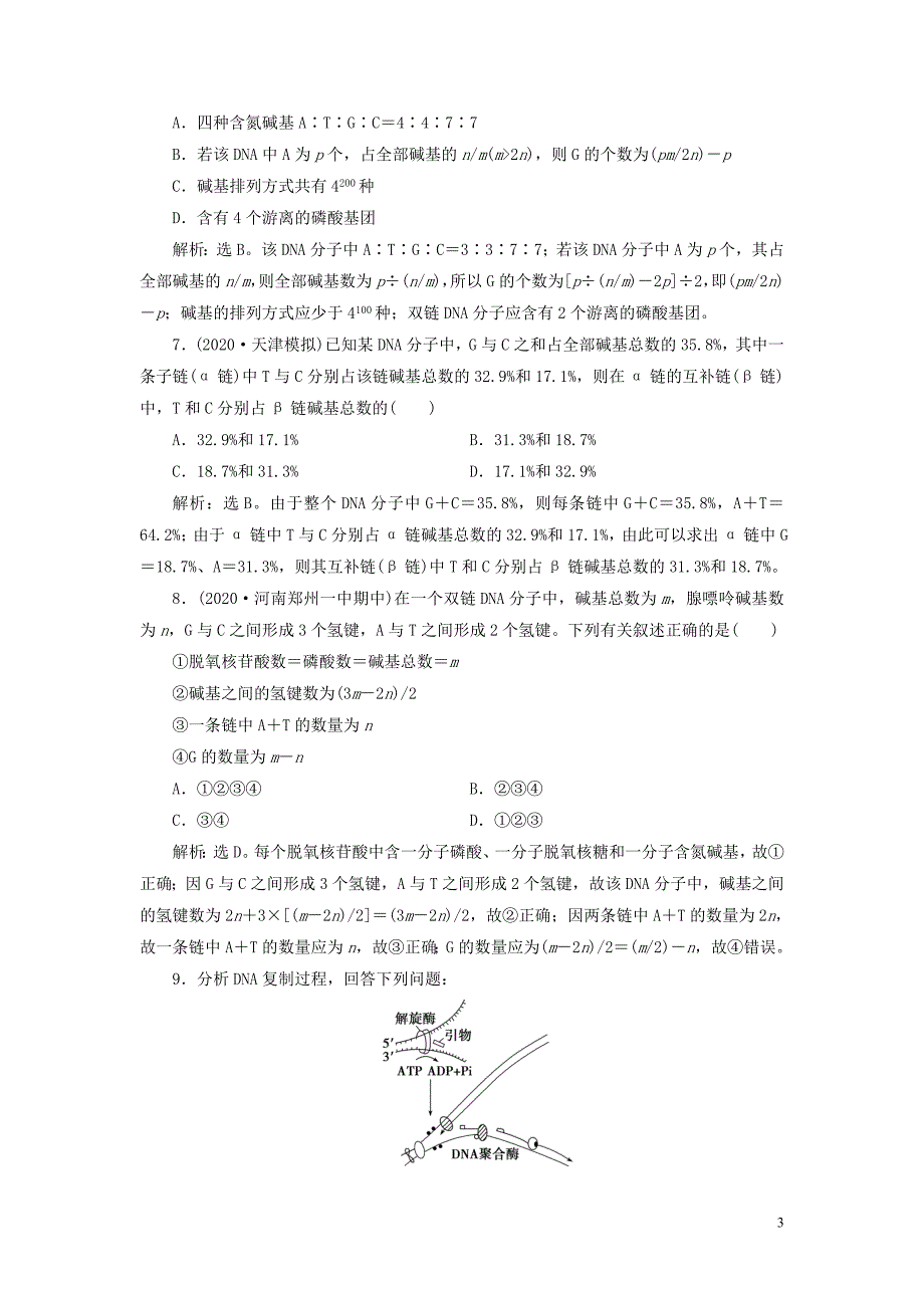 鸭2021版新高考生物一轮复习第六单元遗传的物质基础第18讲DNA分子的结构复制及基因的本质高效作业知能提升新人教版.doc_第3页