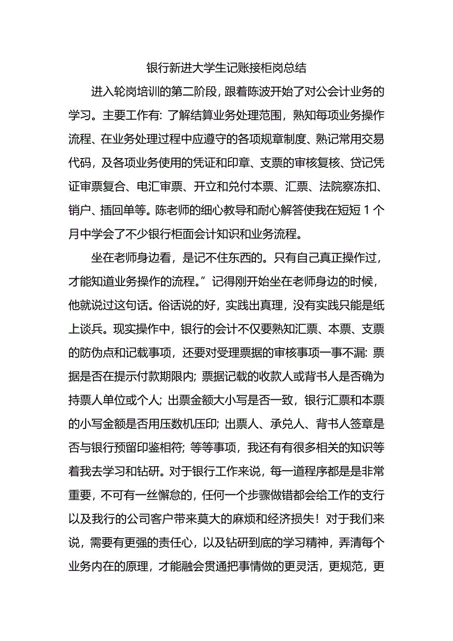 银行新进大学生记账接柜岗总结_第1页