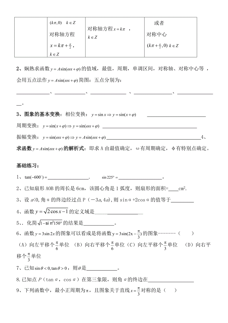 高中数学必修4第一章知识点总结及典型例题_第3页