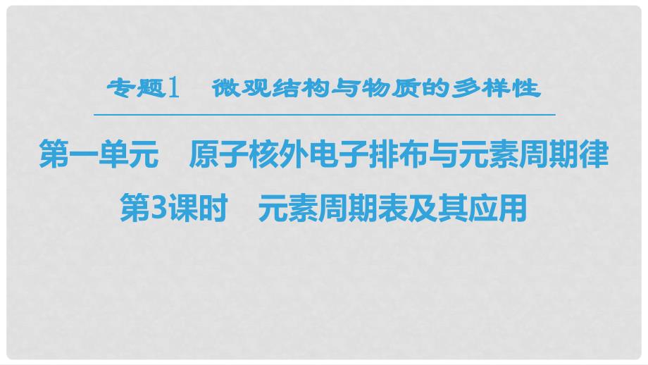 高中化学 专题1 微观结构与物质的多样性 第1单元 核外电子排布与周期律 第3课时 元素周期表及其应用课件 苏教版必修2_第1页