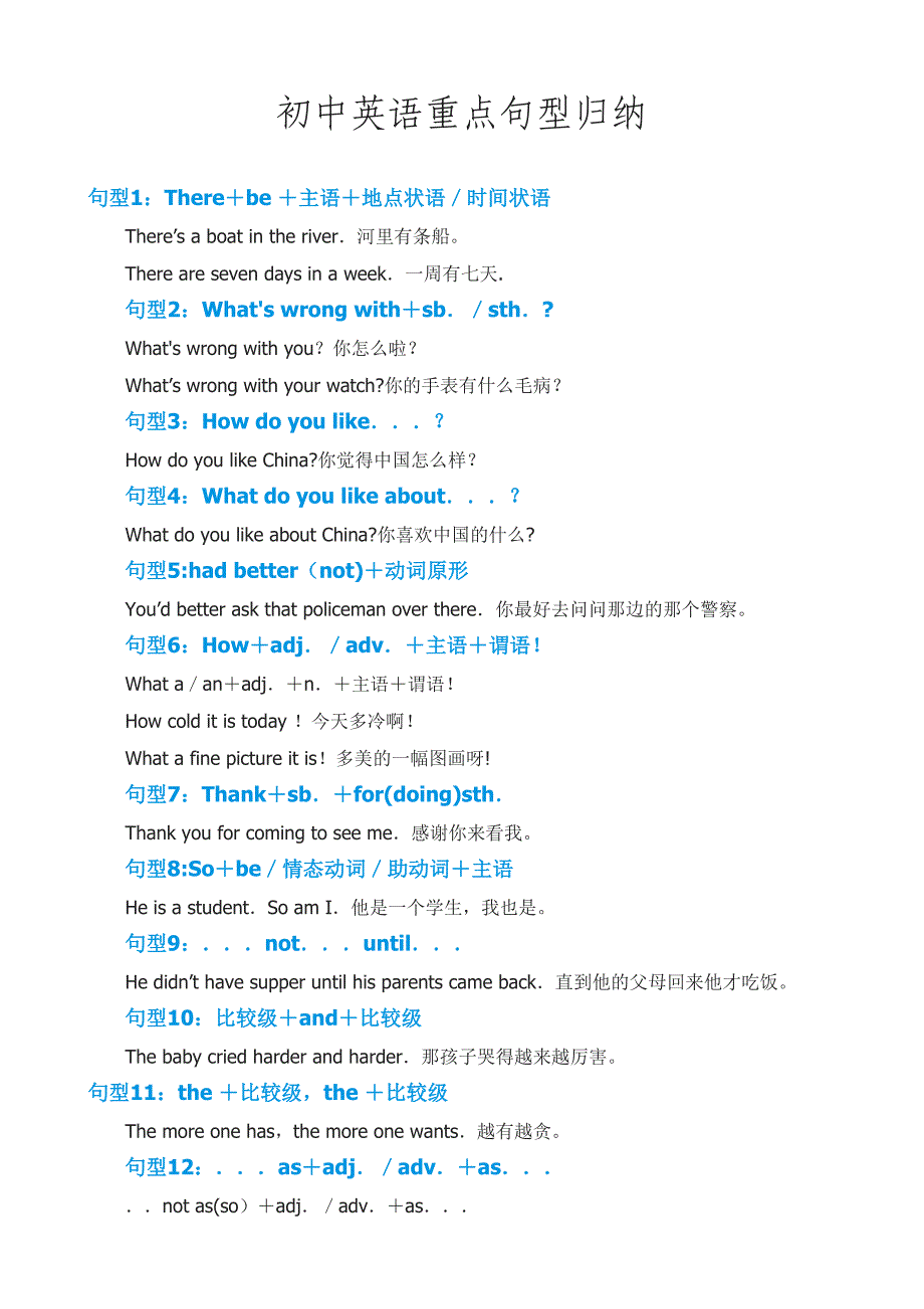 初中英语重点句型归纳.doc_第1页