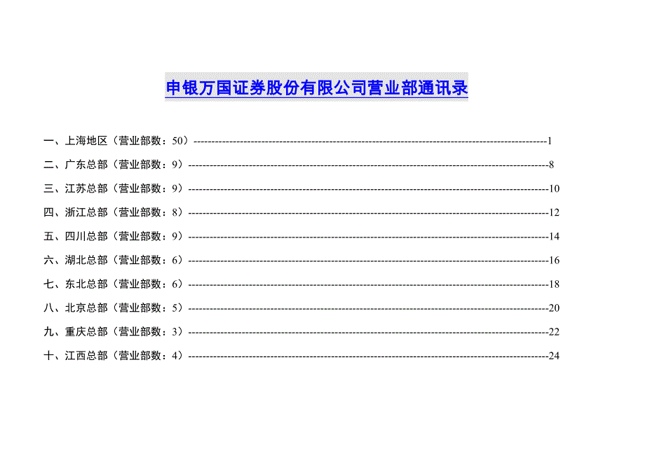 申银万国证券股份有限公司营业部人员信息合集——全国版_第1页