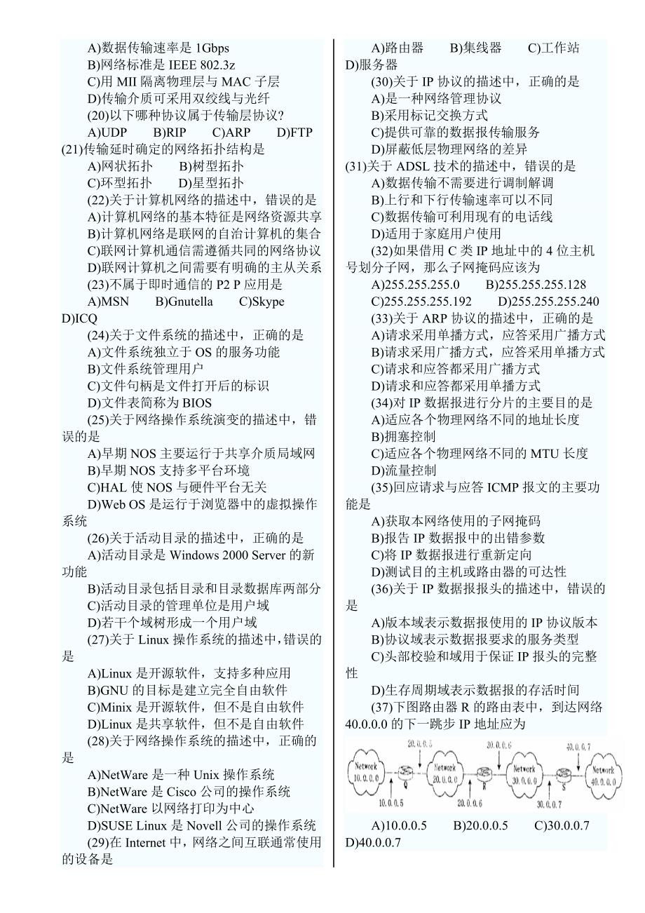 全国计算机等级考试三级网络技术历年真题(整理_打印版)_第2页