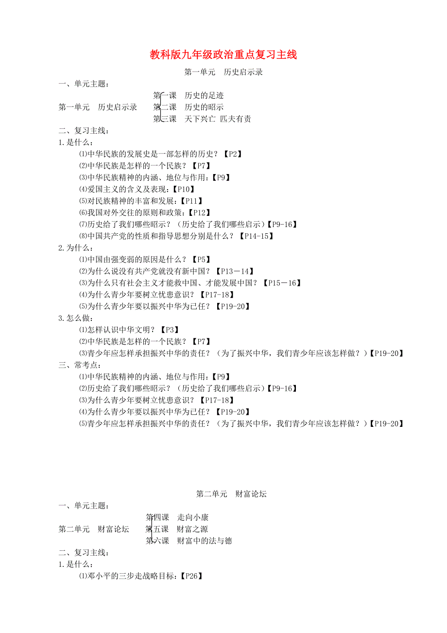 九年级政治+重点复习主线+教科版.doc_第1页