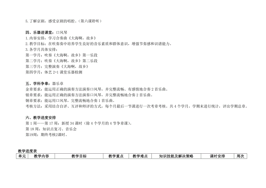 人音版小学五年级下册音乐教学计划_第4页