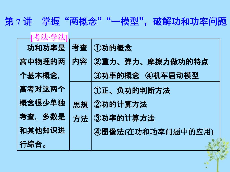 2017-2018学年高考物理二轮复习 第7讲 掌握&amp;ldquo;两概念&amp;rdquo;&amp;ldquo;一模型&amp;rdquo;破解功和功率问题课件_第1页