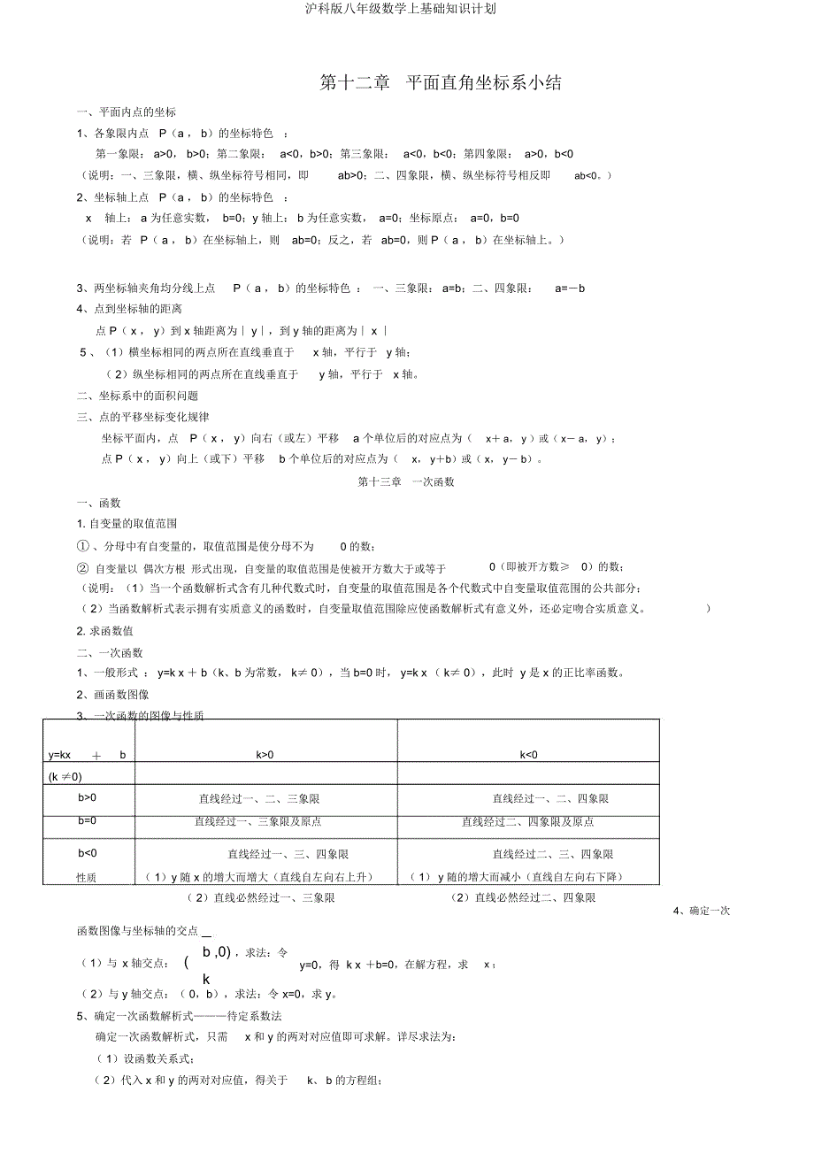 沪科八年级数学上基础知识计划.docx_第1页