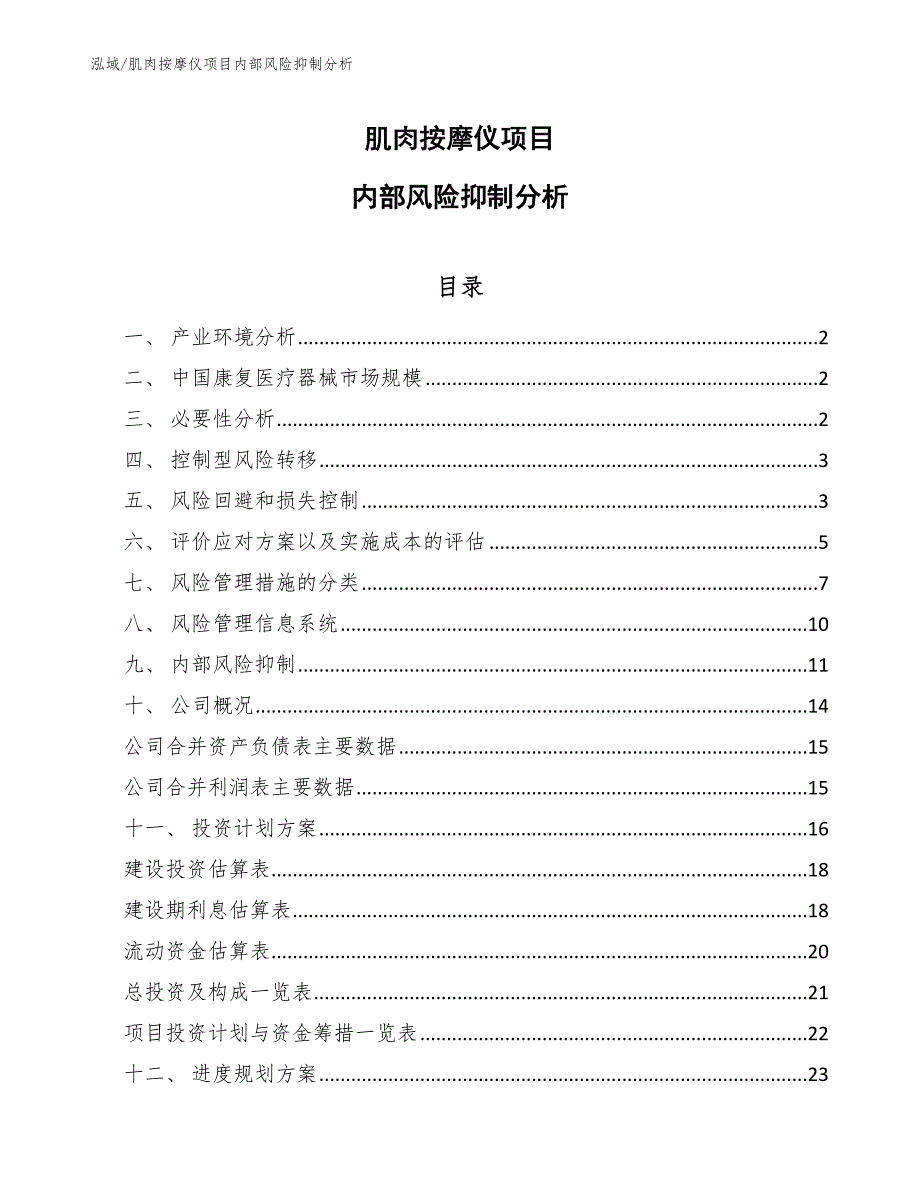 肌肉按摩仪项目内部风险抑制分析_第1页