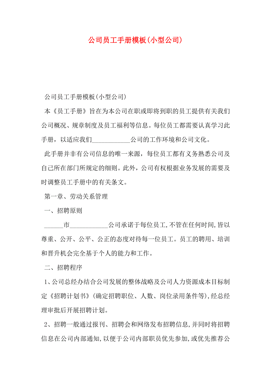 公司员工手册模板小型公司_第1页