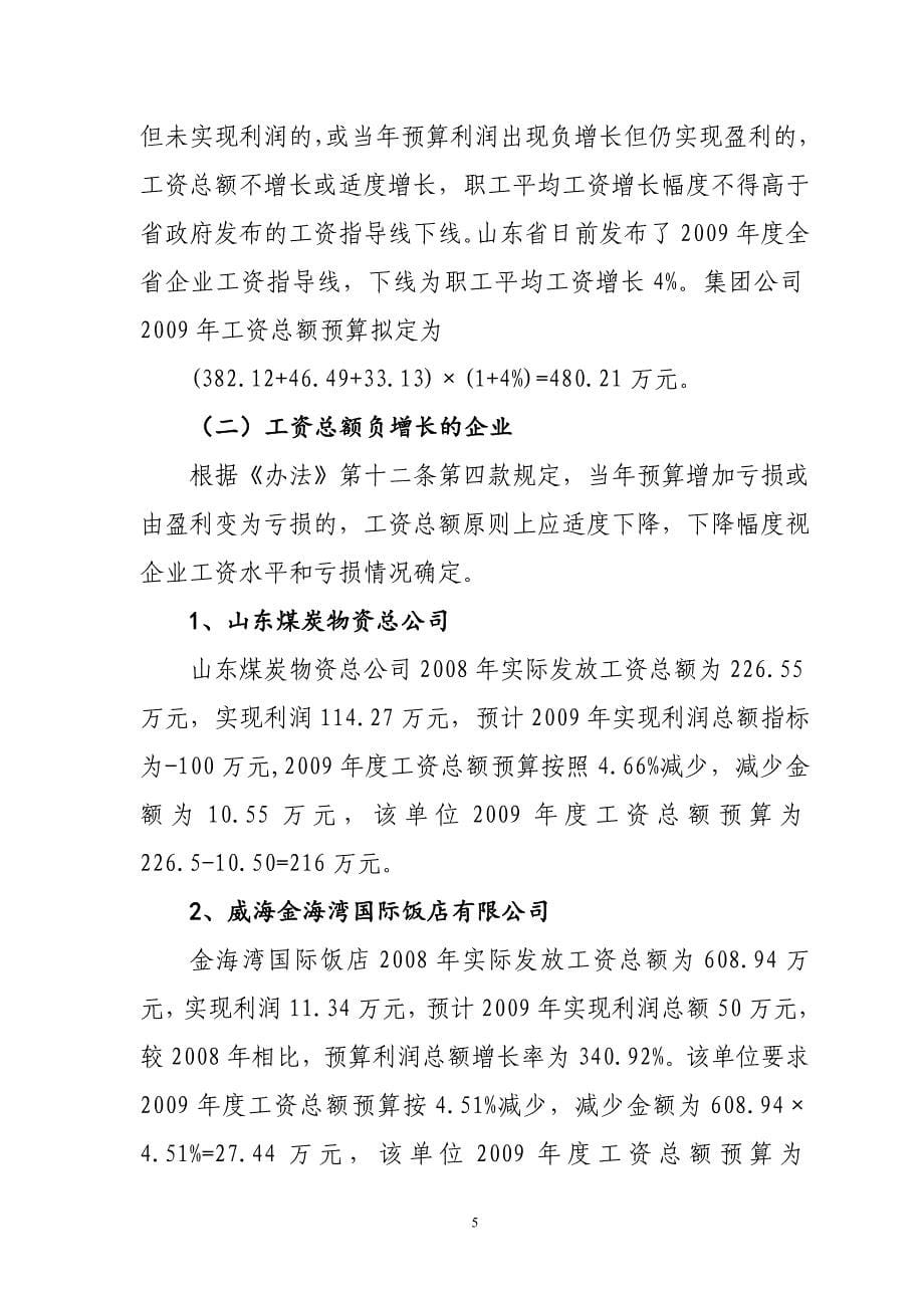 山东鲁华能源集团有限公司工资总额预算编制说明_第5页