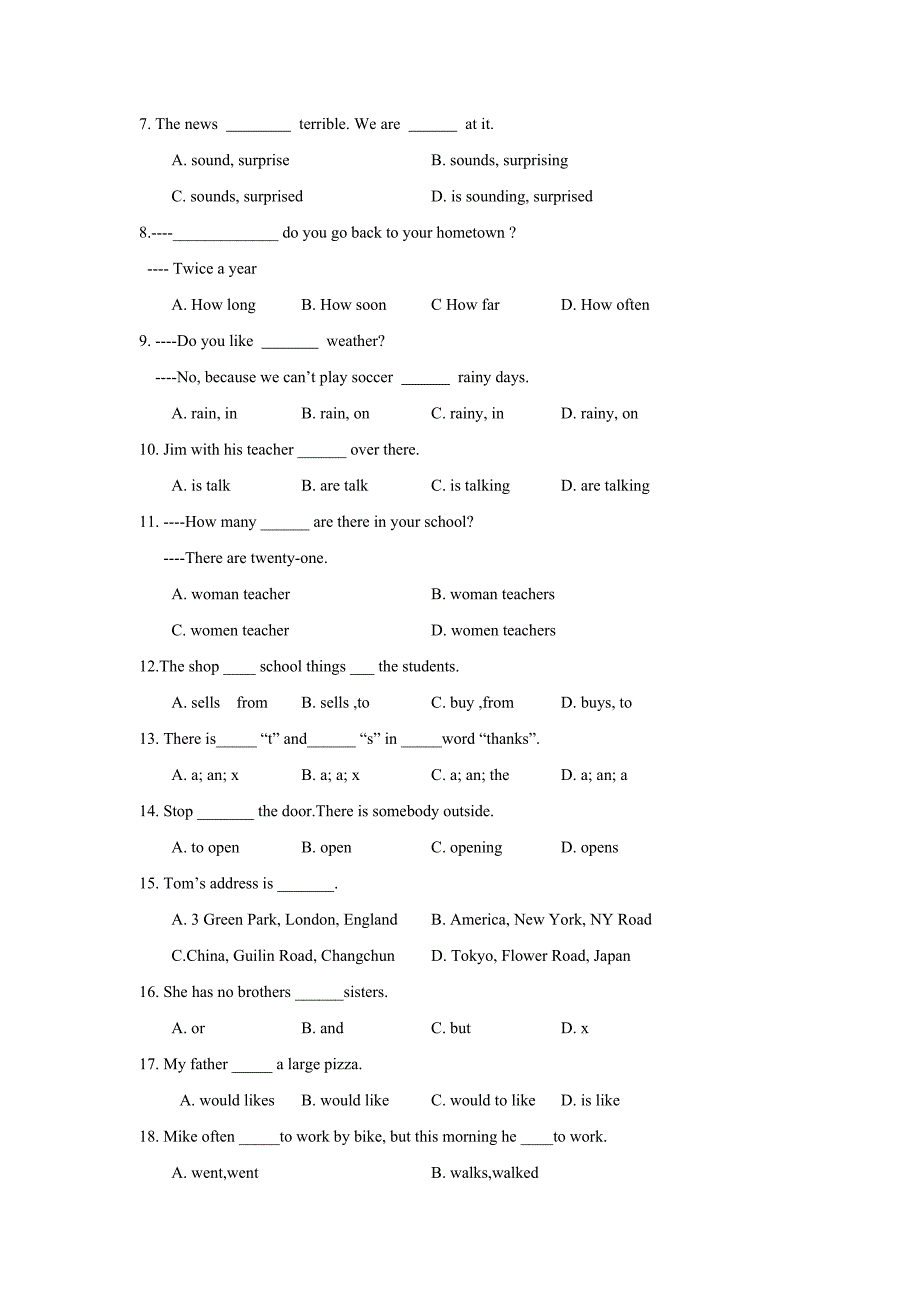 初一上英语考试题及答案_第2页