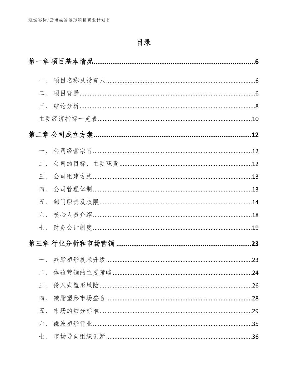 云南磁波塑形项目商业计划书【模板参考】_第1页