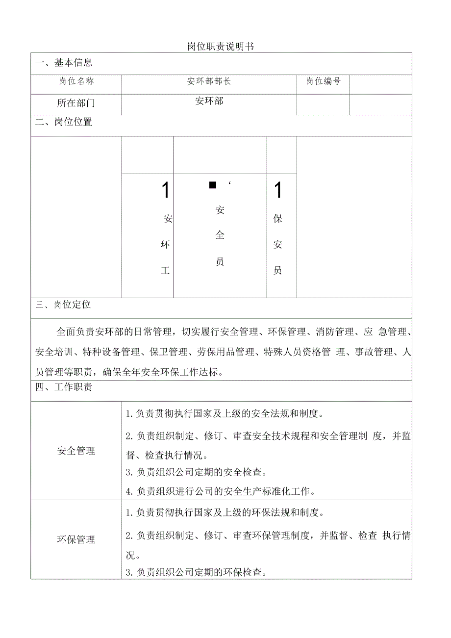 安环部长岗位职责说明书_第2页