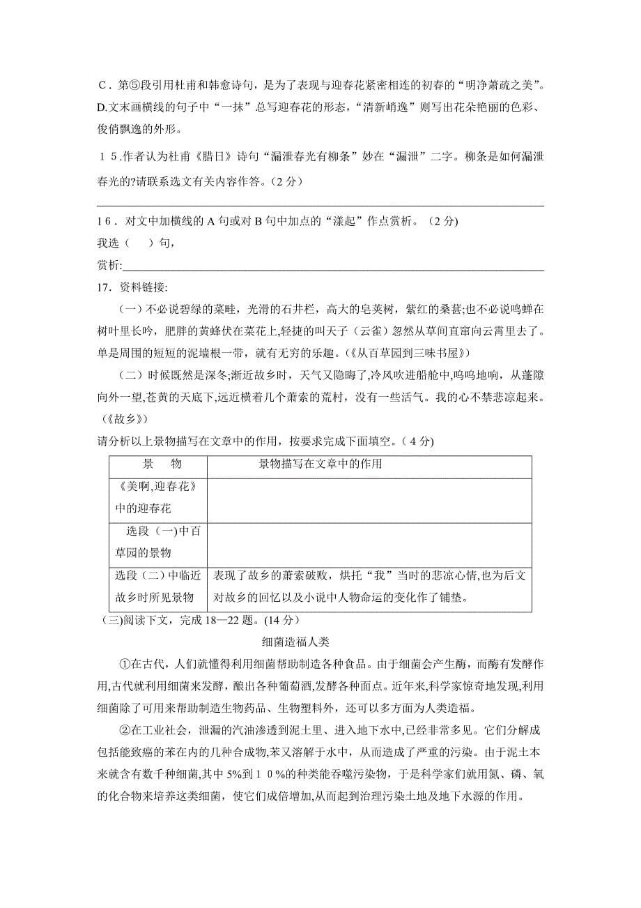 南京市玄武区中考模拟测试二初中语文_第5页