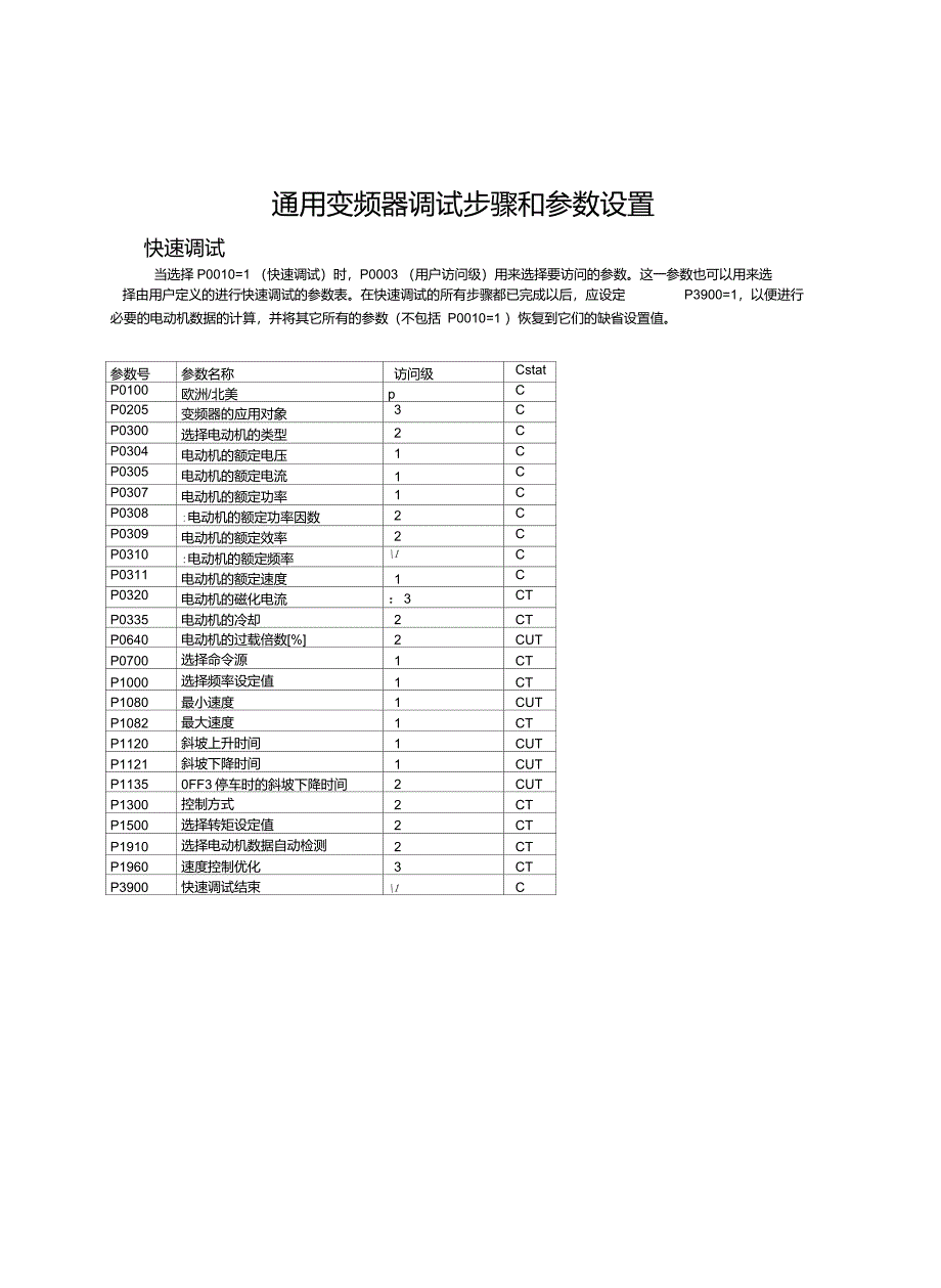 通用变频器调试步骤和参数设置_第1页