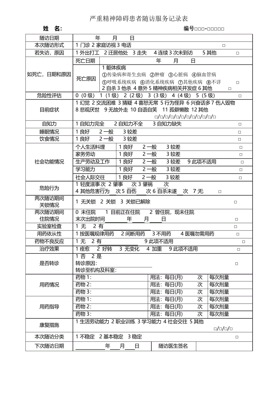 (完整word版)(三版)严重精神障碍患者随访服务记录表_第1页