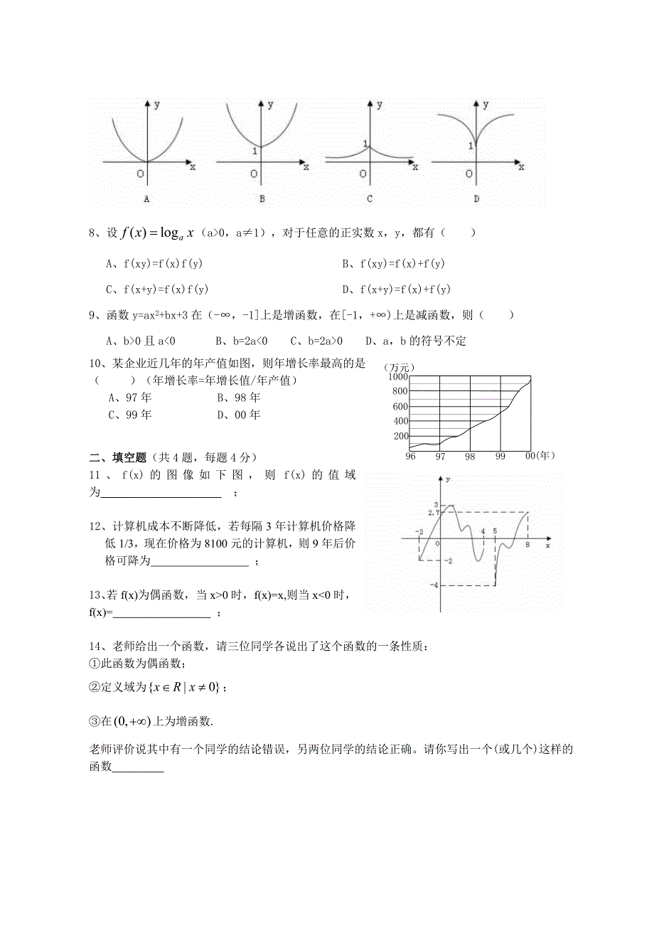 高一数学试卷及答案_第2页