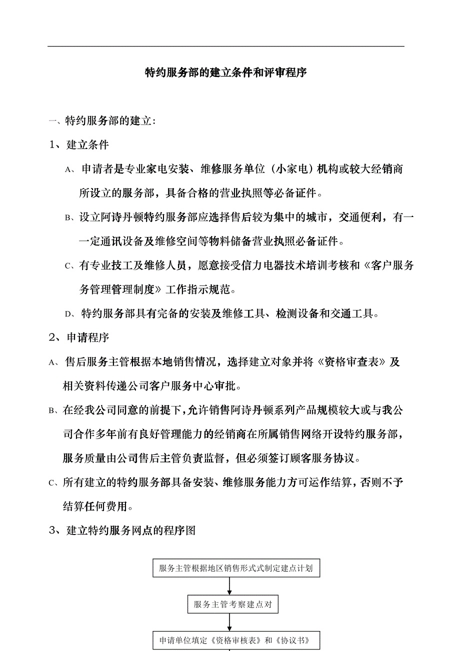 特约服务部的建立条件和评审程序_第1页