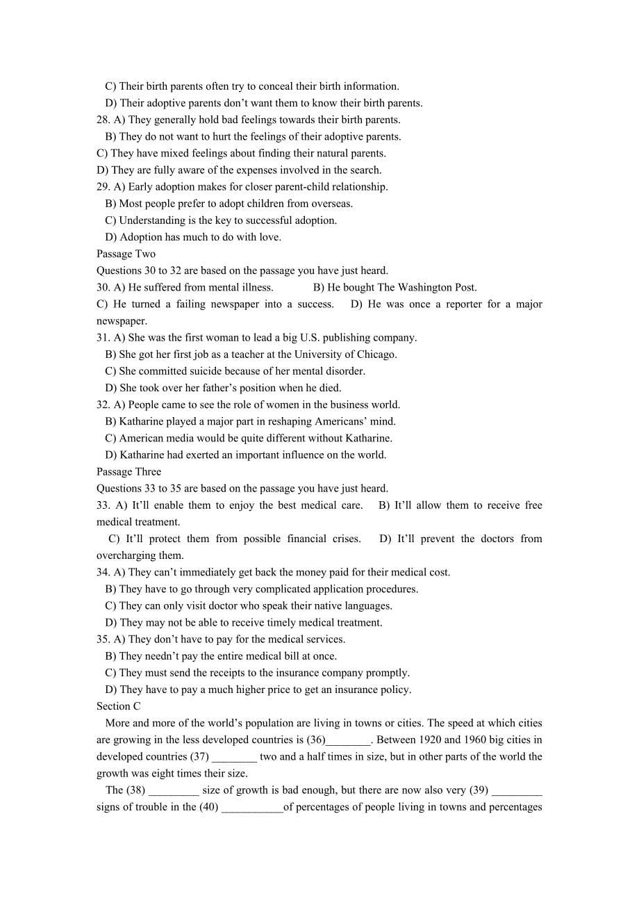 月大学英语四级试题目和参考答案解析1_第5页