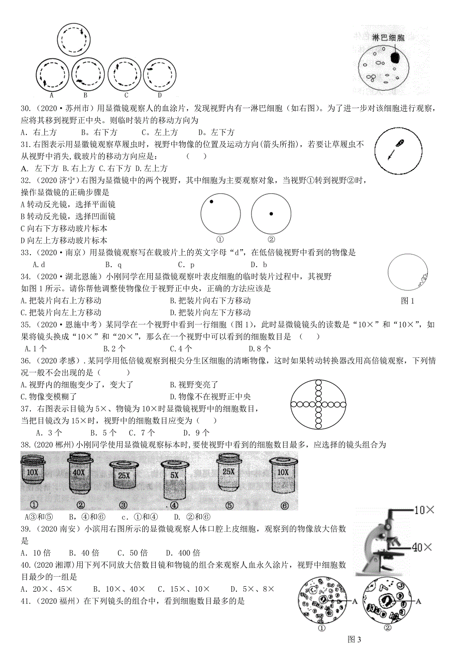 精选类山东省滕州市滕西中学七年级生物下册显微镜的结构和使用复习无答案新人教版_第3页