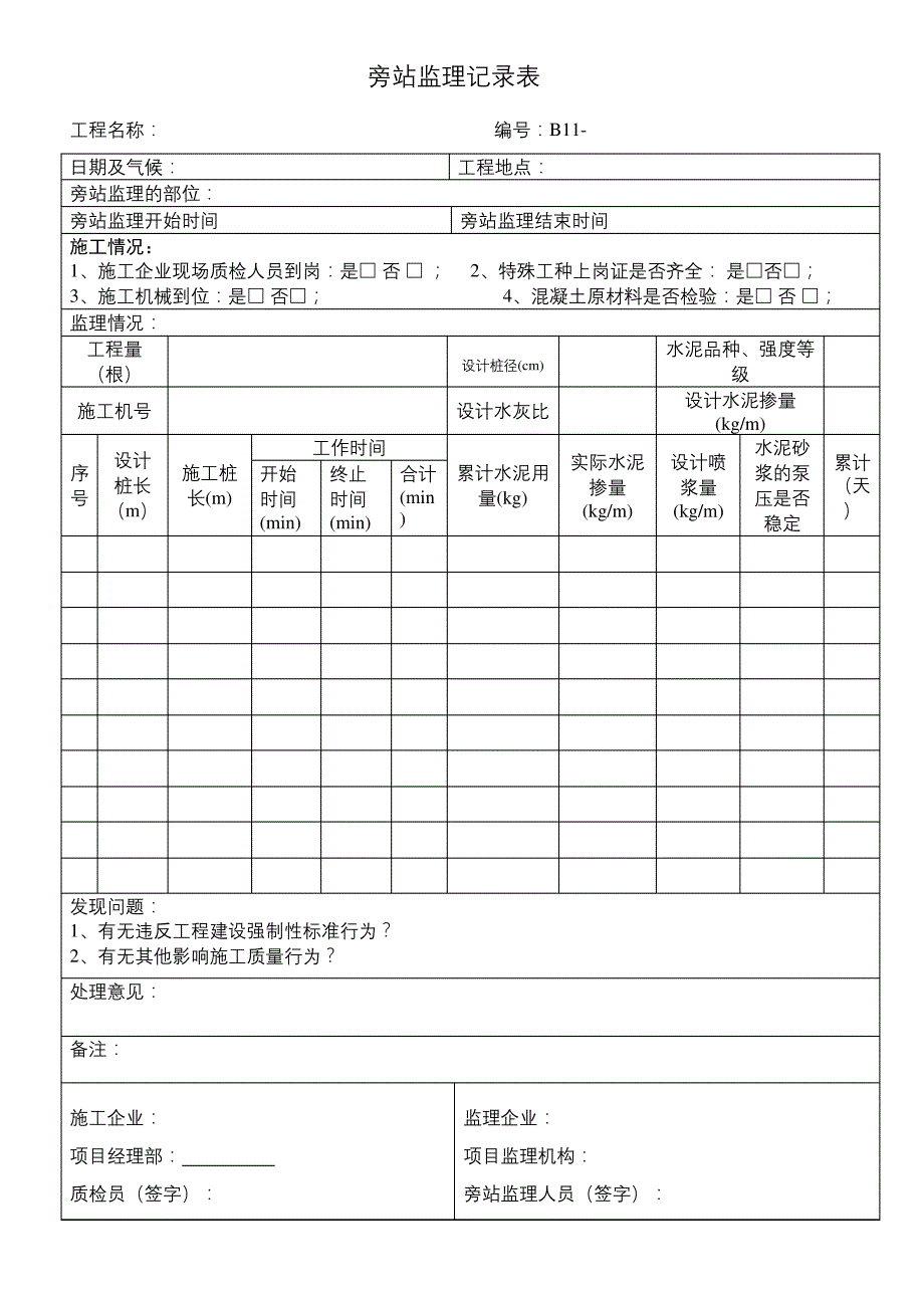 水泥搅拌桩旁站监理记录表1_第2页