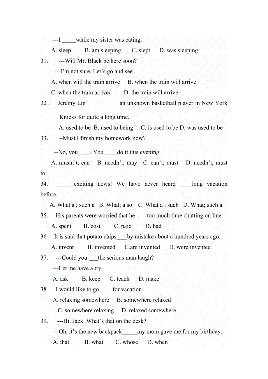泰安市初中学业水平考试英语模拟试题参考word_第4页