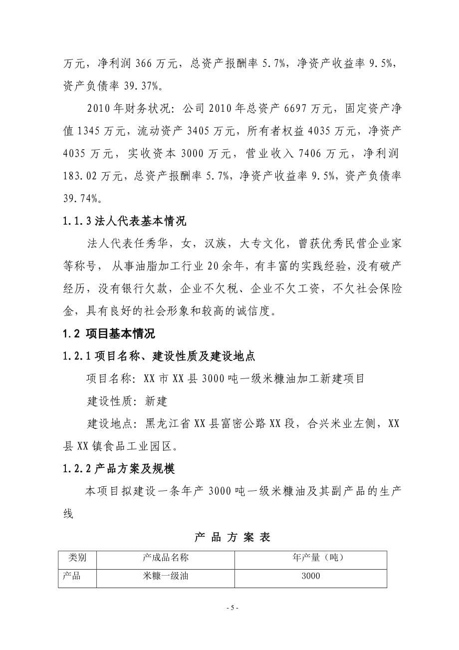 3000吨一级米糠油加工新建项目立项建建设可行性研究报告书_第5页