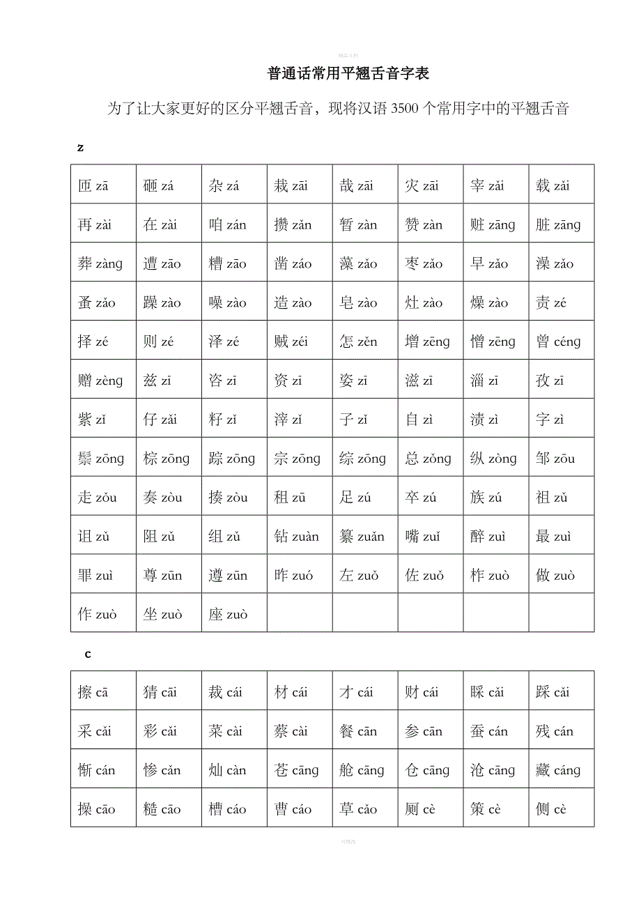 普通话常用平翘舌音字表_第1页