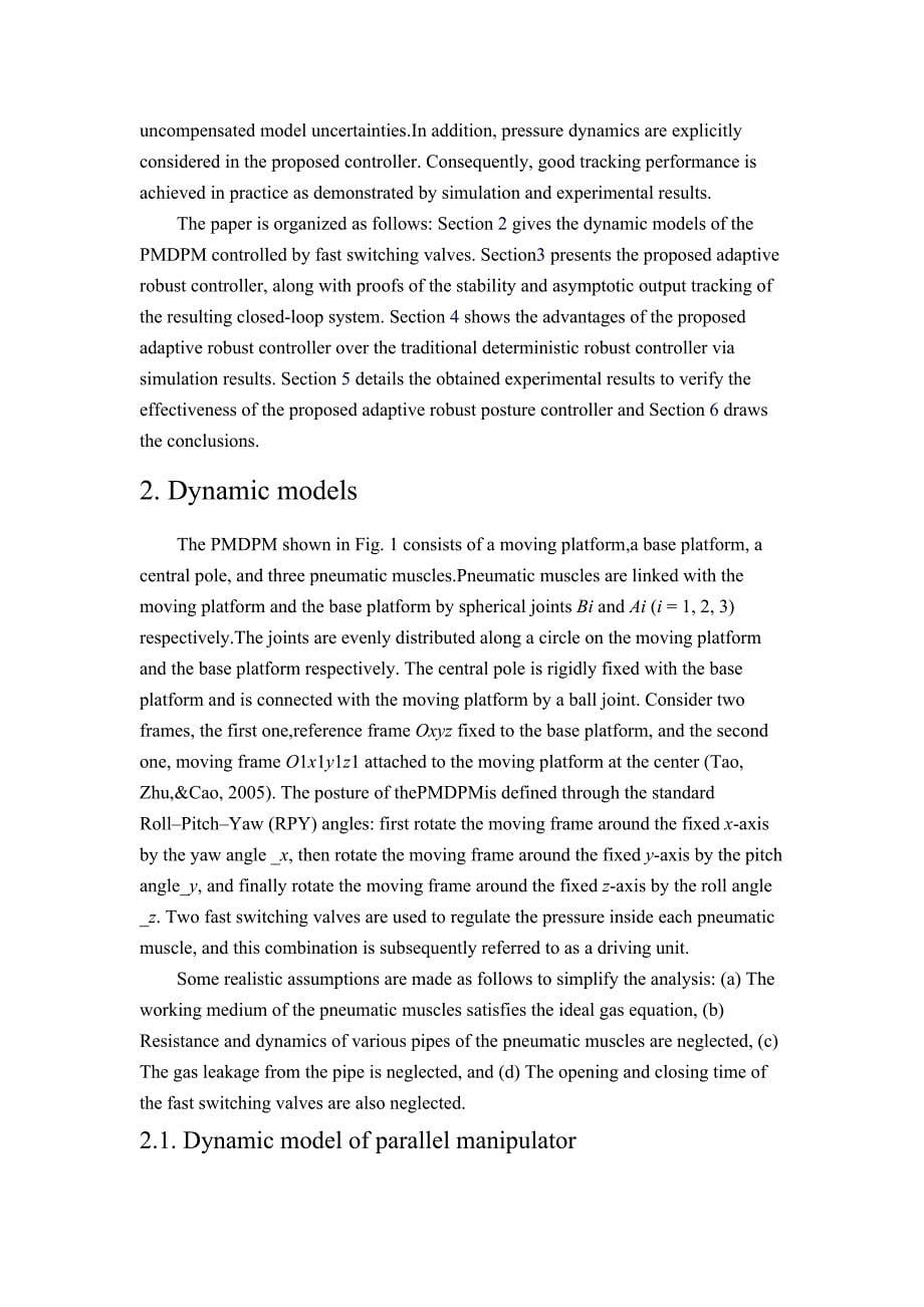 外文翻译--气动肌肉伺服并联机构位姿自适应鲁棒控制的研究.doc_第5页