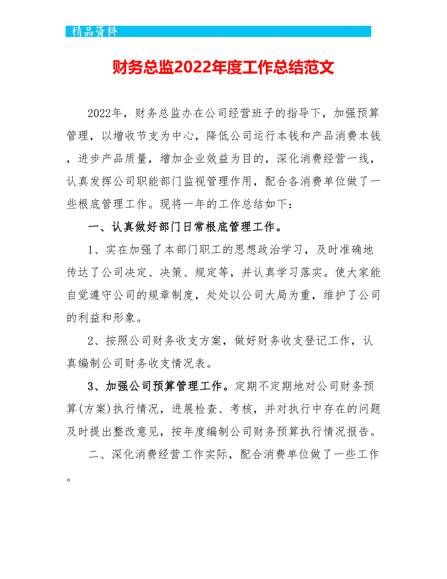 财务总监2022年度工作总结范文-_第1页