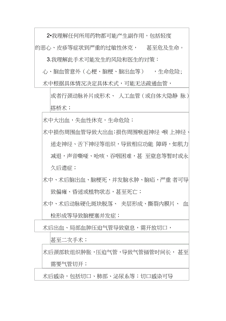 颈动脉切开探查硬化内膜剥脱术知情同意书（完整版）_第2页