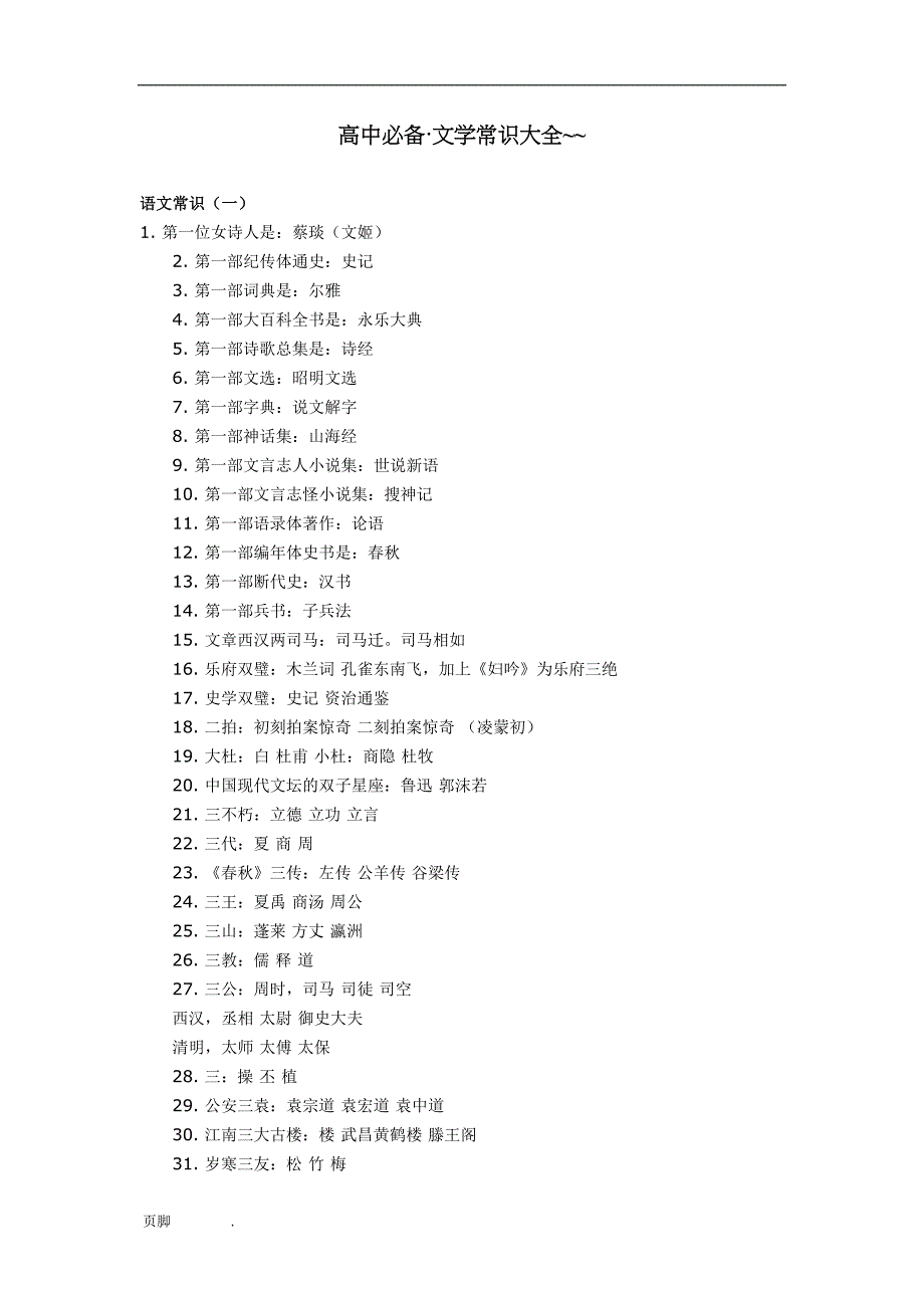 高中必备&amp;amp#183;文学常识大全(DOC 8页)_第1页