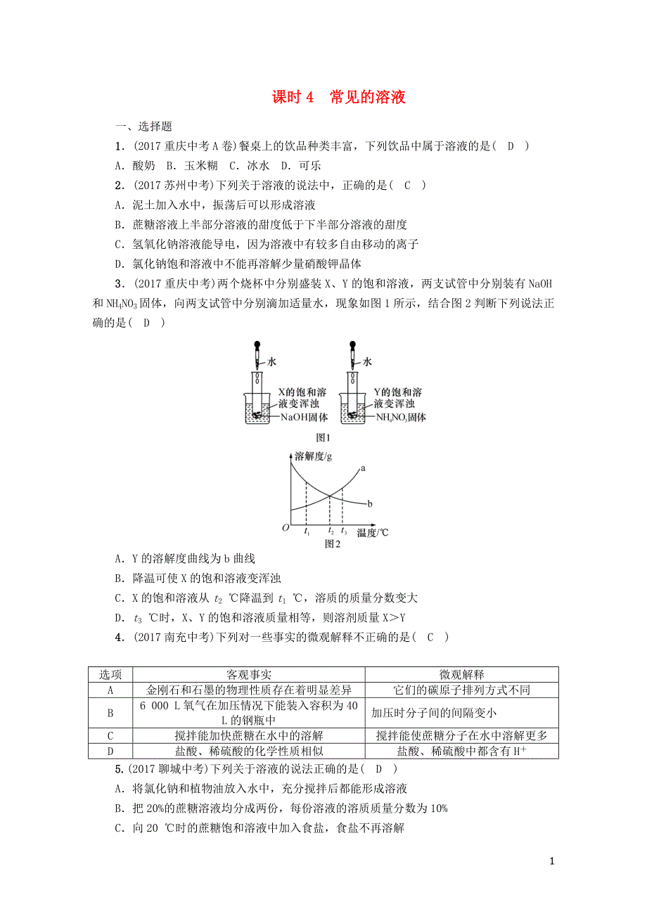 河北专版中考化学复习第一编教材知识梳理篇模块一身边的化学物质课时4常见的溶液练习0_第1页