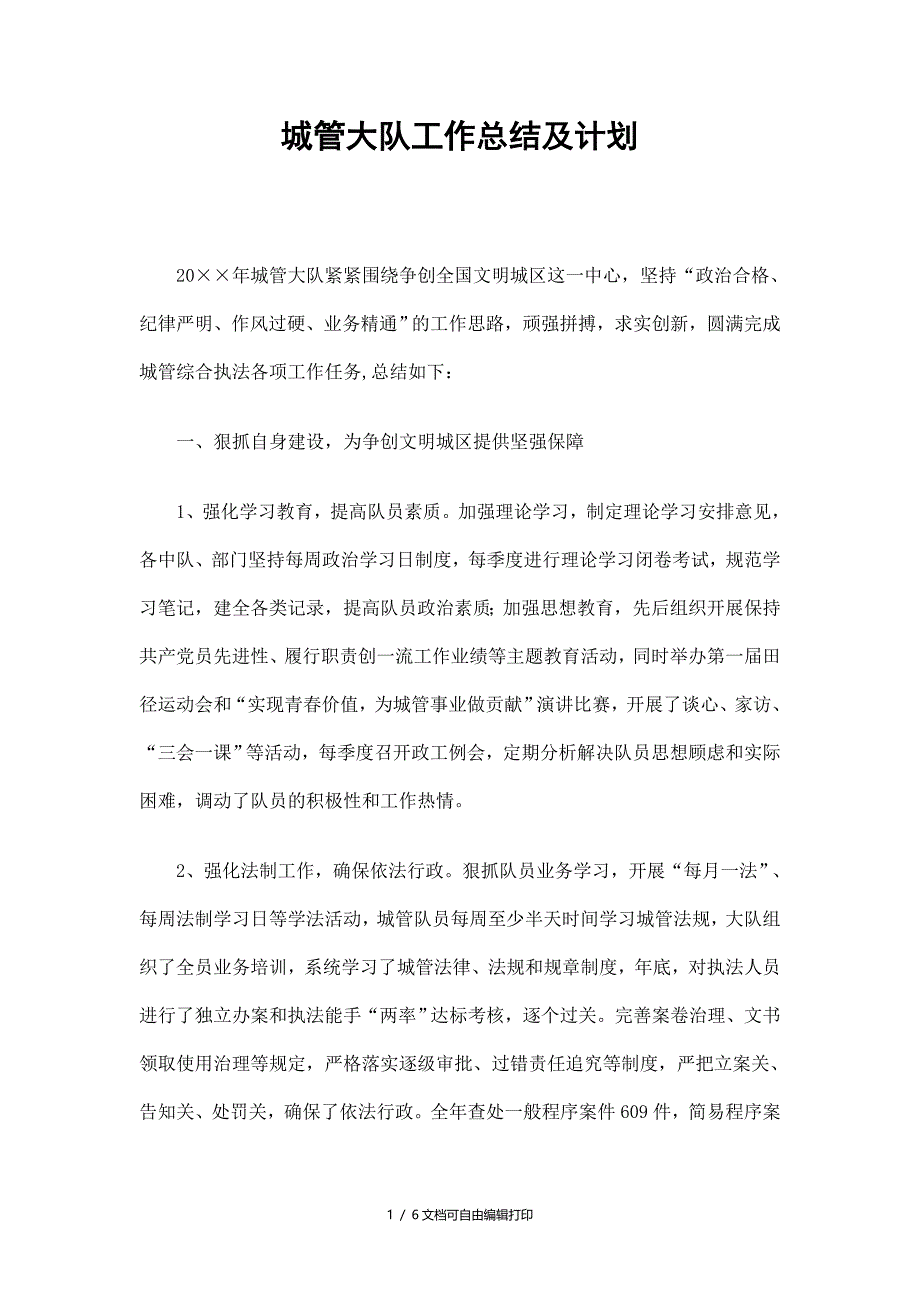 城管大队工作总结及计划_第1页