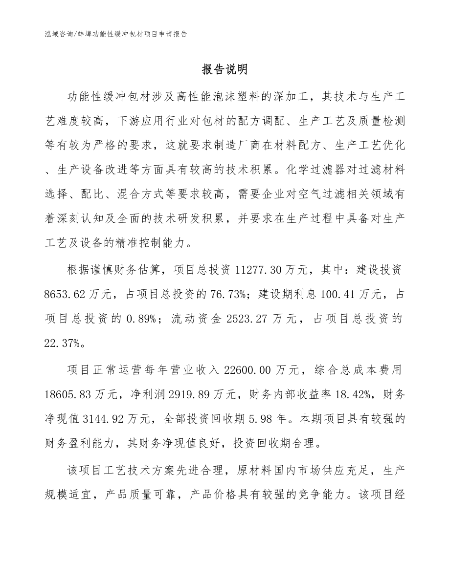 蚌埠功能性缓冲包材项目申请报告（参考范文）_第1页