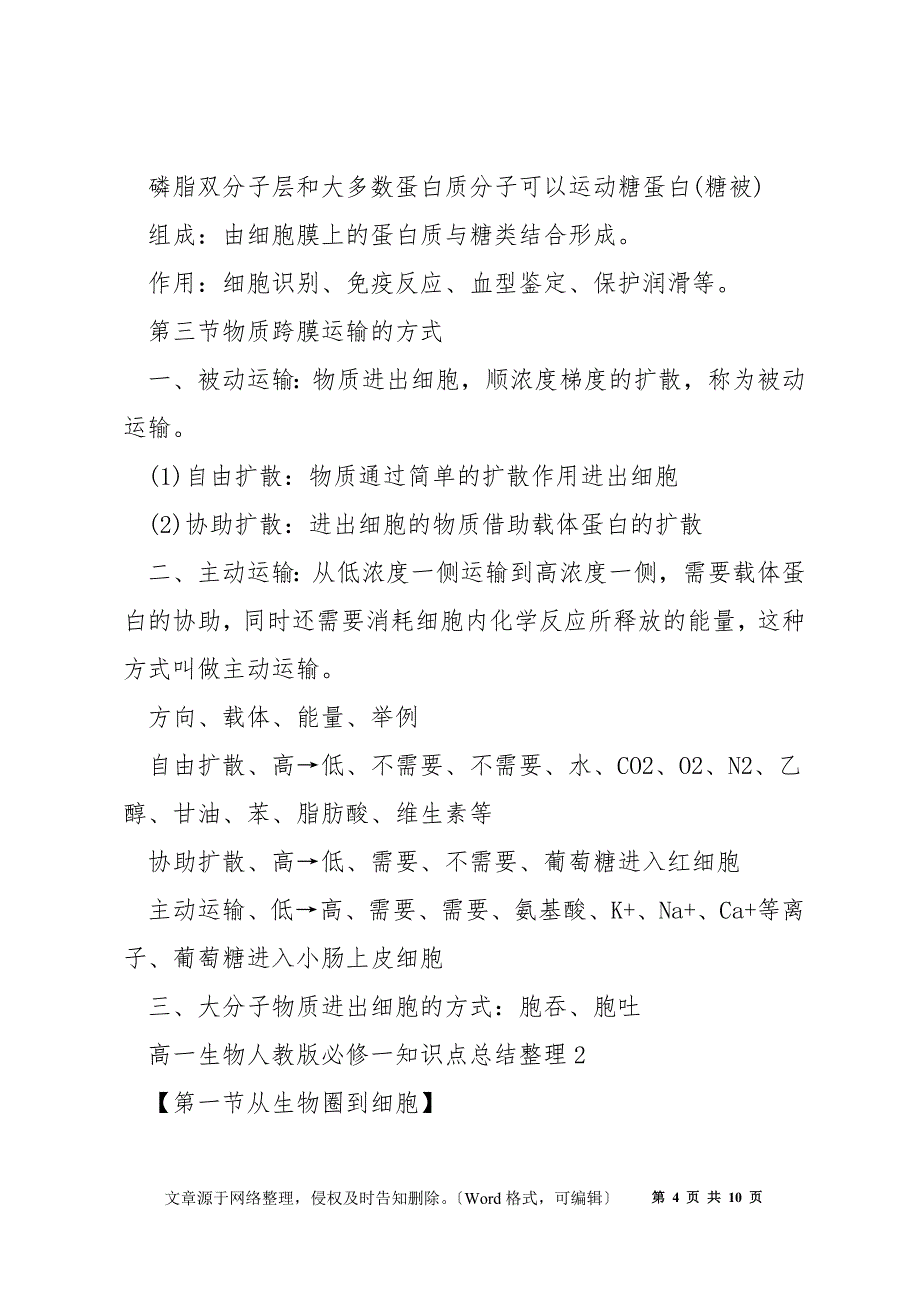 高一生物人教版必修一知识点总结整理_第4页