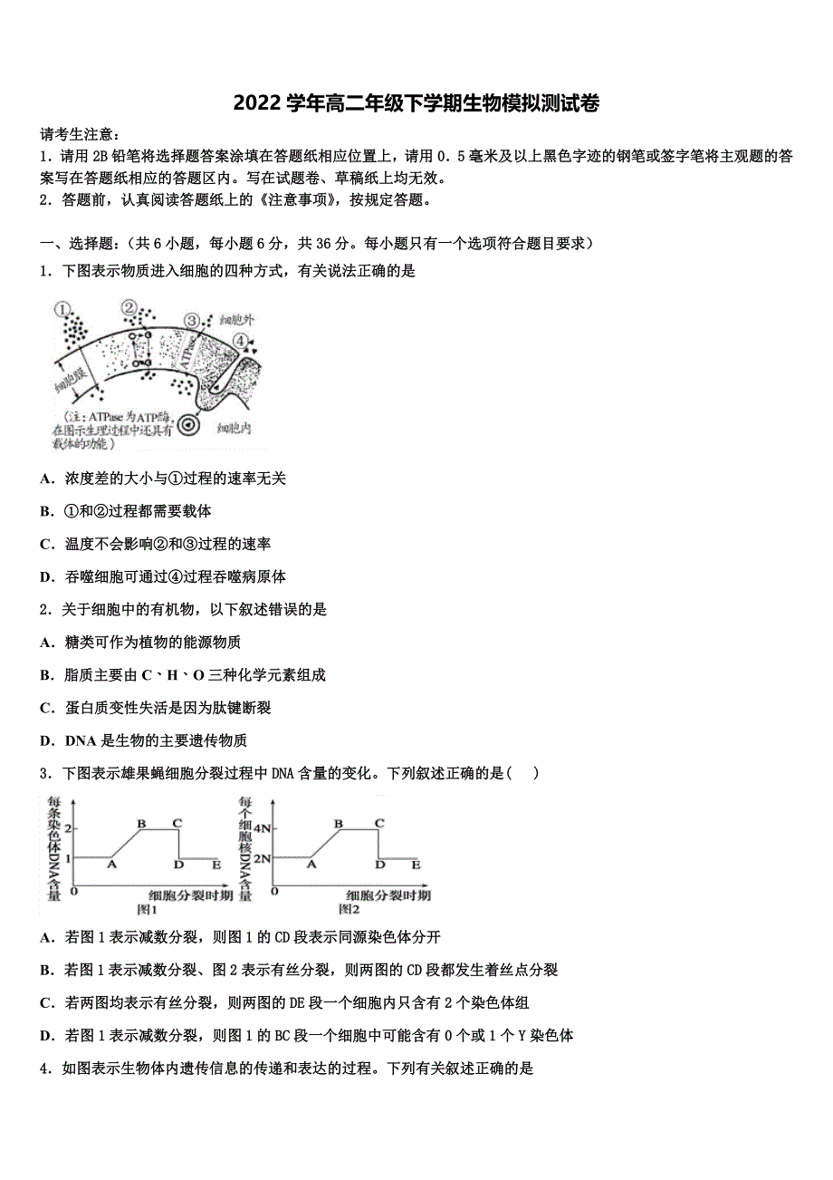 2022学年山东省文登一中高二生物第二学期期末复习检测模拟试题(含解析).doc_第1页