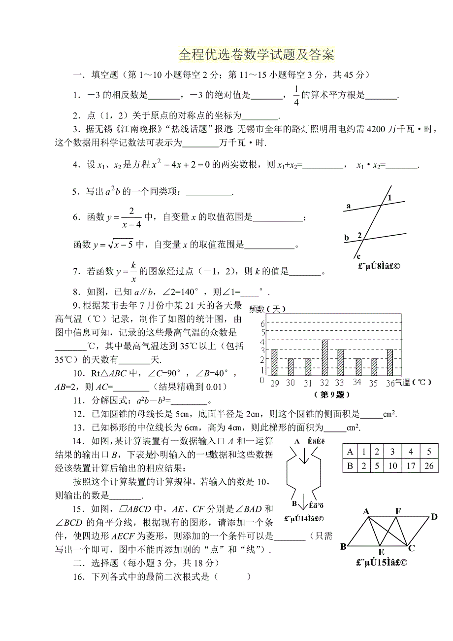 全程优选卷数学试题及答案_第1页