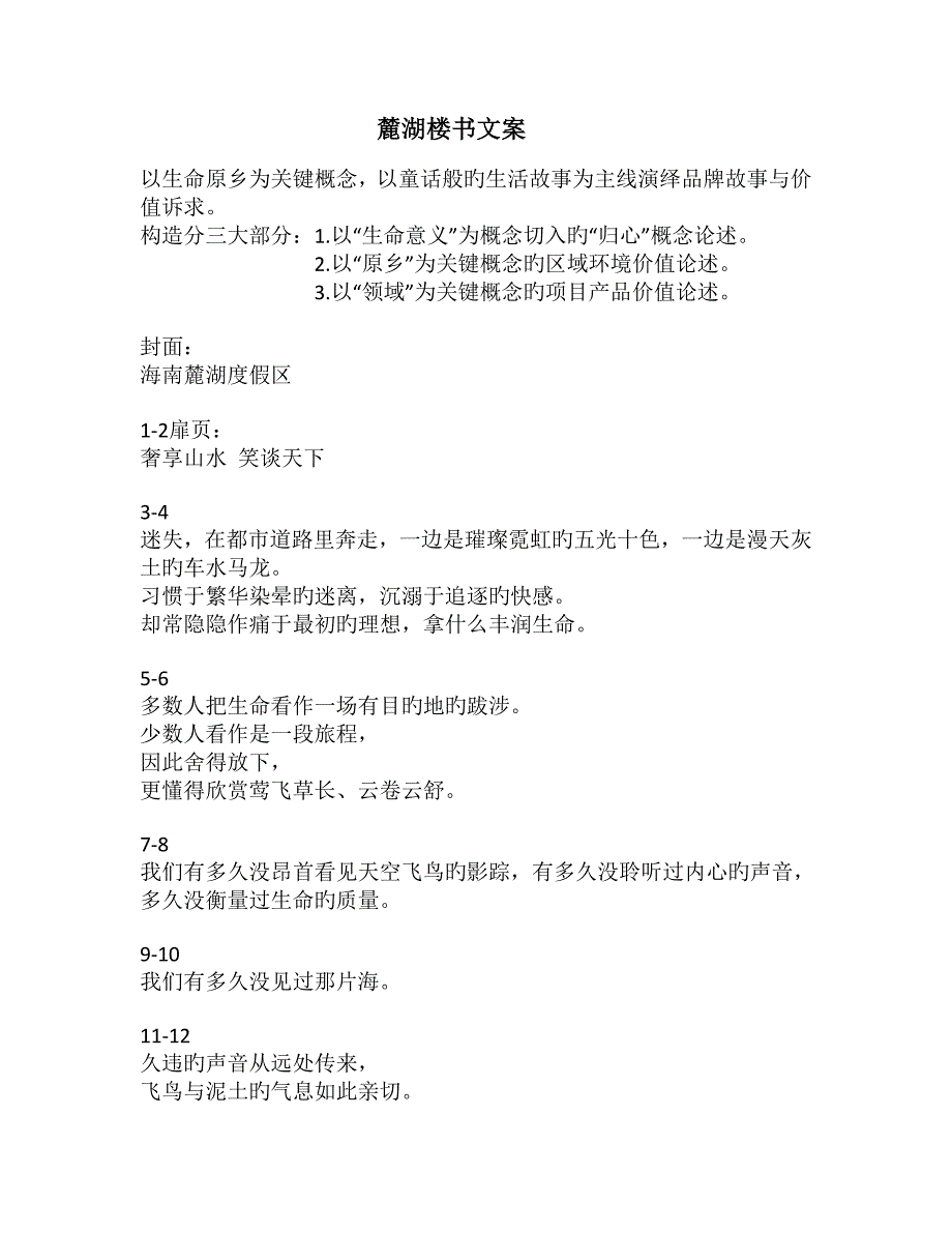海南麓湖度假区楼书文案模板_第1页
