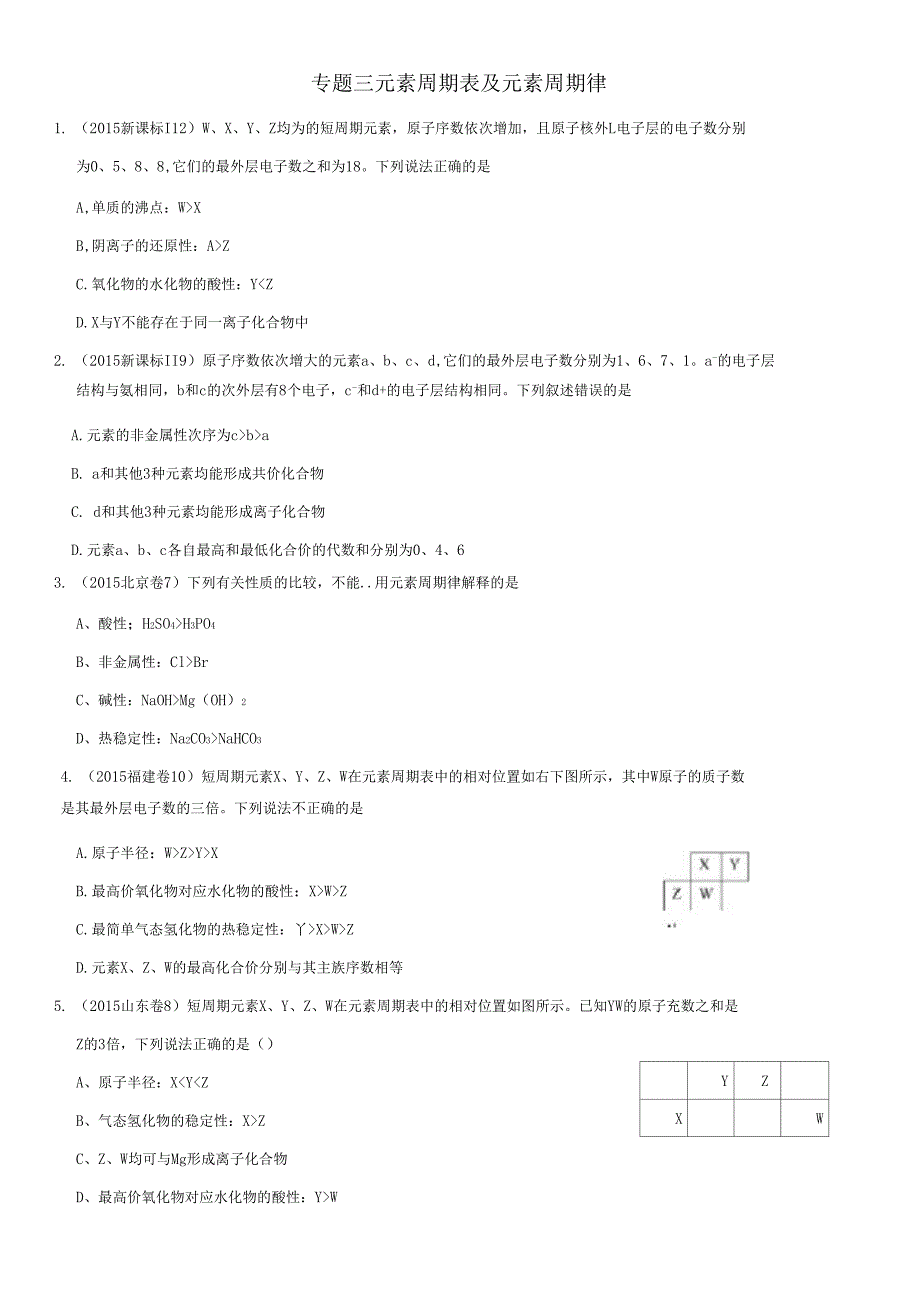 元素周期表高考真题附答案_第1页