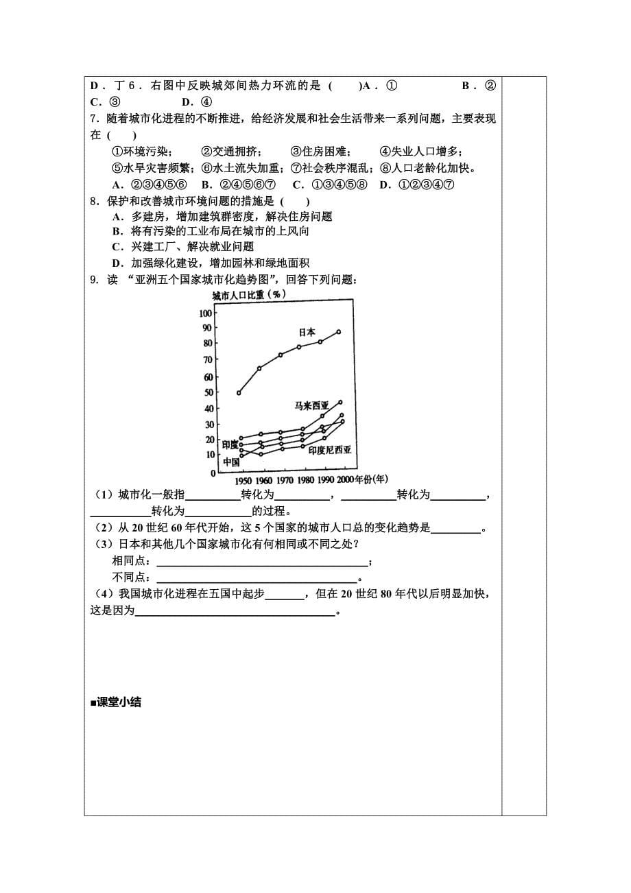 江苏省滨海县八滩中学高中地理必修二 学案 2.1城市发展与城市化2_第5页